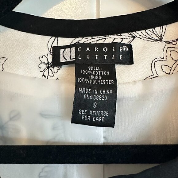 VINTAGE 90s Carole Little 100% Cotton Blazer Suit Jacket White Black Floral S - Picture 3 of 10